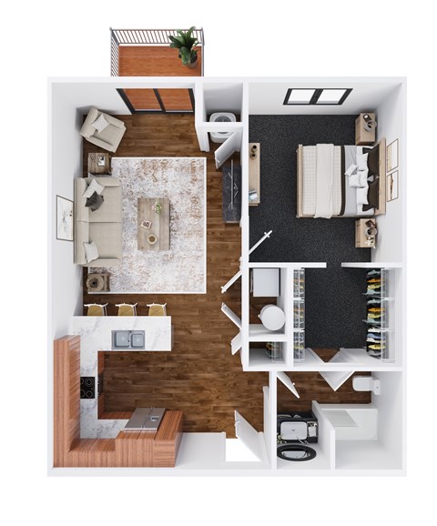 Floor plan for 1 bed, 1 bath, 811 sqft